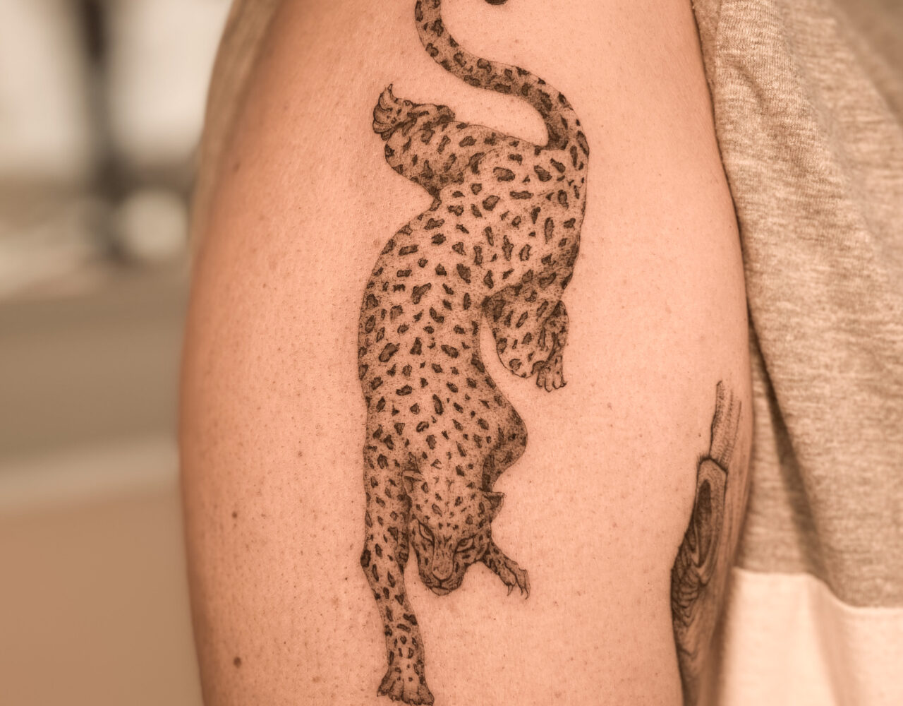 Tatuaje pequeño de jaguar, felino, gepardo, chita